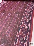 Persian Rug Inspired Crinkled Silk Chiffon - Purple / Red / Black / Off-White