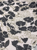 Italian Floral Printed Silk Chiffon - Black / Army Green / Off-White