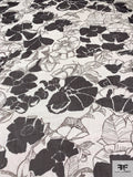 Italian Floral Printed Silk Chiffon - Black / Off-White / Brown