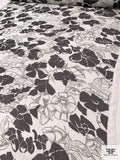 Italian Floral Printed Silk Chiffon - Black / Off-White / Brown