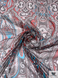 Paisley Printed Crinkled Silk Chiffon - Turquoise / Brown / Red / Off-White