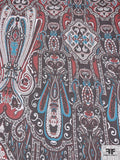 Paisley Printed Crinkled Silk Chiffon - Turquoise / Brown / Red / Off-White