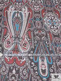 Paisley Printed Crinkled Silk Chiffon - Turquoise / Brown / Red / Off-White