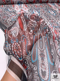 Paisley Printed Crinkled Silk Chiffon - Turquoise / Brown / Red / Off-White