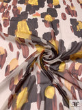 Italian Watercolor Painterly Crinkled Silk Chiffon - Shades of Brown / Yellow / Orange / Off-White