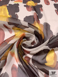 Italian Watercolor Painterly Crinkled Silk Chiffon - Shades of Brown / Yellow / Orange / Off-White