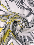 Abstract Printed Crinkled Silk Chiffon - Yellow / Off-White / Black
