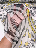 Abstract Printed Crinkled Silk Chiffon - Yellow / Off-White / Black