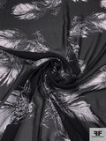 Italian Floating Feathers Sketch Printed Silk Chiffon - Black / Off-White