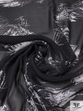 Italian Floating Feathers Sketch Printed Silk Chiffon - Black / Off-White