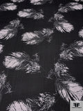 Italian Floating Feathers Sketch Printed Silk Chiffon - Black / Off-White