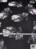 Italian Floating Feathers Sketch Printed Silk Chiffon - Black / Off-White