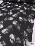 Italian Floating Feathers Sketch Printed Silk Chiffon - Black / Off-White