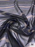 Horizontal Striped Printed Silk Chiffon - Navy / Black / Sand / Off-White