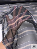 Horizontal Striped Printed Silk Chiffon - Navy / Black / Sand / Off-White