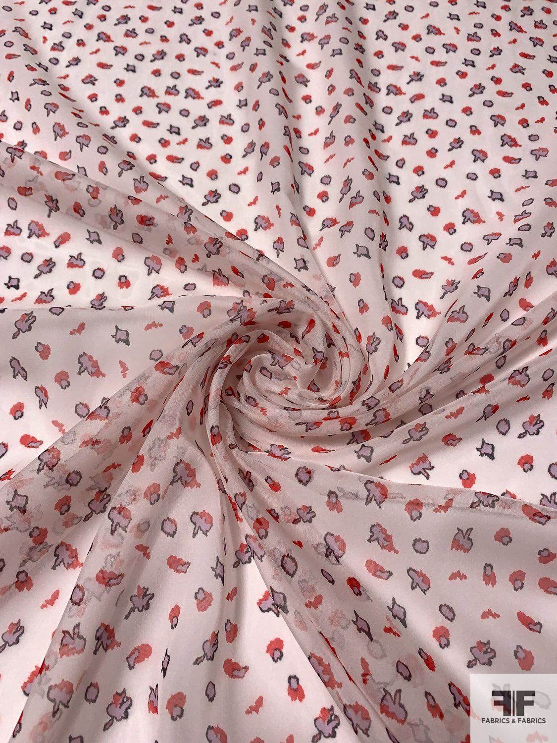 Italian Ditsy Abstract Graphic Printed Silk Chiffon - Red / Lilac / Navy / Off-White
