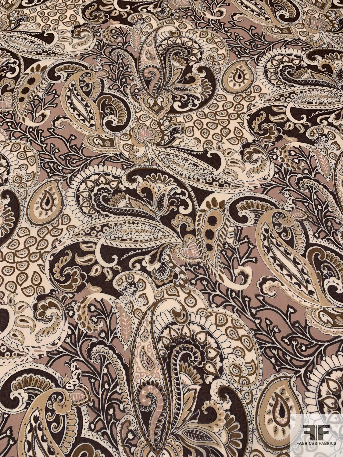 Paisley Printed Silk Chiffon - Shades of Browns / Biege