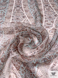 Italian Vera Wang Paisley Printed Fine Silk Chiffon - Brown / Celeste / Black / Off-White