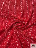 Italian Ditsy Linear Floral Dot Printed Silk Crepe de Chine - Red / Off-White