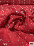 Italian Ditsy Linear Floral Dot Printed Silk Crepe de Chine - Red / Off-White