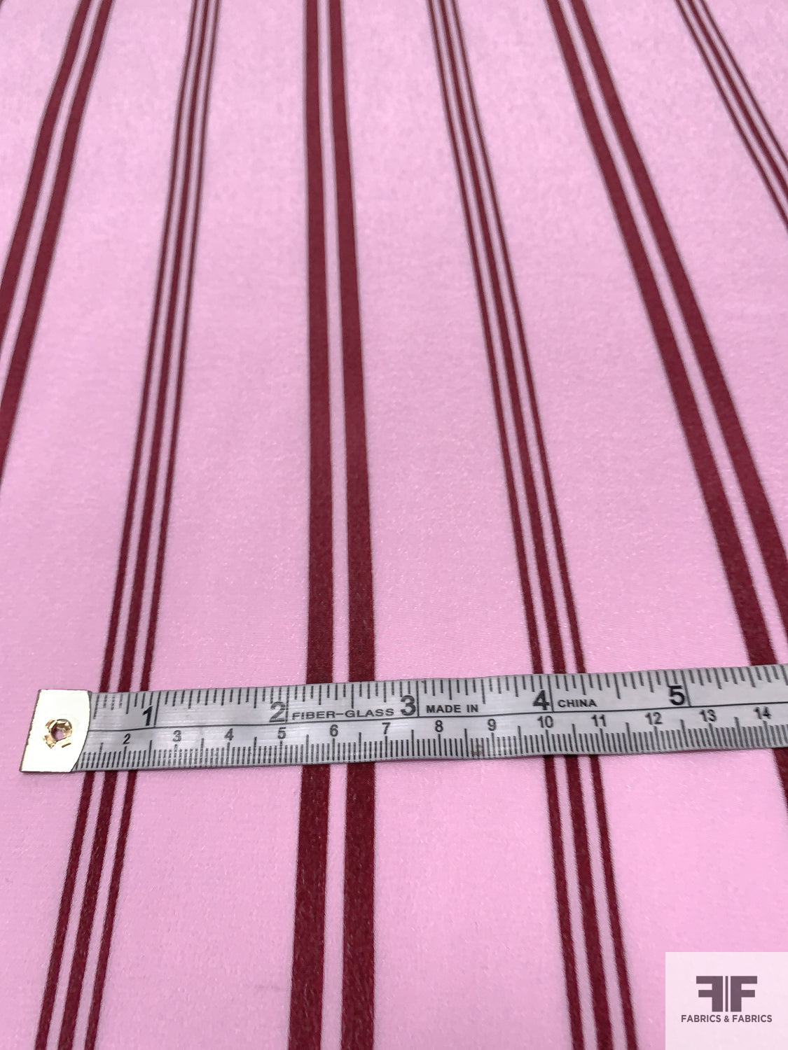 Vertical Striped Printed Silk Crepe de Chine - Pink / Maroon