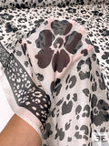 Cow Spots Floral Printed Silk Chiffon - Off-White / Black