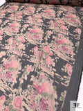 Italian Ralph Lauren Floral Printed Crinkled Silk Chiffon - Nude / Pinks / Green / Black