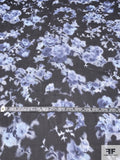 Italian Vera Wang Hazy Floral Printed Fine Silk Chiffon - Blue / Sky Grey / Black