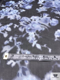 Italian Vera Wang Hazy Floral Printed Fine Silk Chiffon - Blue / Sky Grey / Black