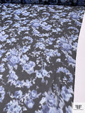 Italian Vera Wang Hazy Floral Printed Fine Silk Chiffon - Blue / Sky Grey / Black