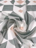 Italian Bold Geometric Mosaic Printed Silk Chiffon - Sage / Off-White / Dusty Peach