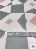 Italian Bold Geometric Mosaic Printed Silk Chiffon - Sage / Off-White / Dusty Peach