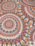 Ethno-Geometric Circle Pattern Printed Crinkled Silk Chiffon Panel - Marigold / Burnt Orange / Blue / Brown