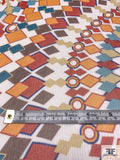 Ethno-Geometric Circle Pattern Printed Crinkled Silk Chiffon Panel - Marigold / Burnt Orange / Blue / Brown