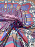 Italian Designed Frames Printed Silk Chiffon Panel - Red / Purple / Teal / Off-White