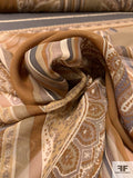 Paisley Frames Printed Crinkled Silk Chiffon Panel - Shades of Brown / Tans