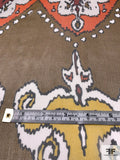 Ethnic Ikat Printed Crinkled Silk Chiffon Panel - Peanut Brown / Orange / Yellow / Off-White