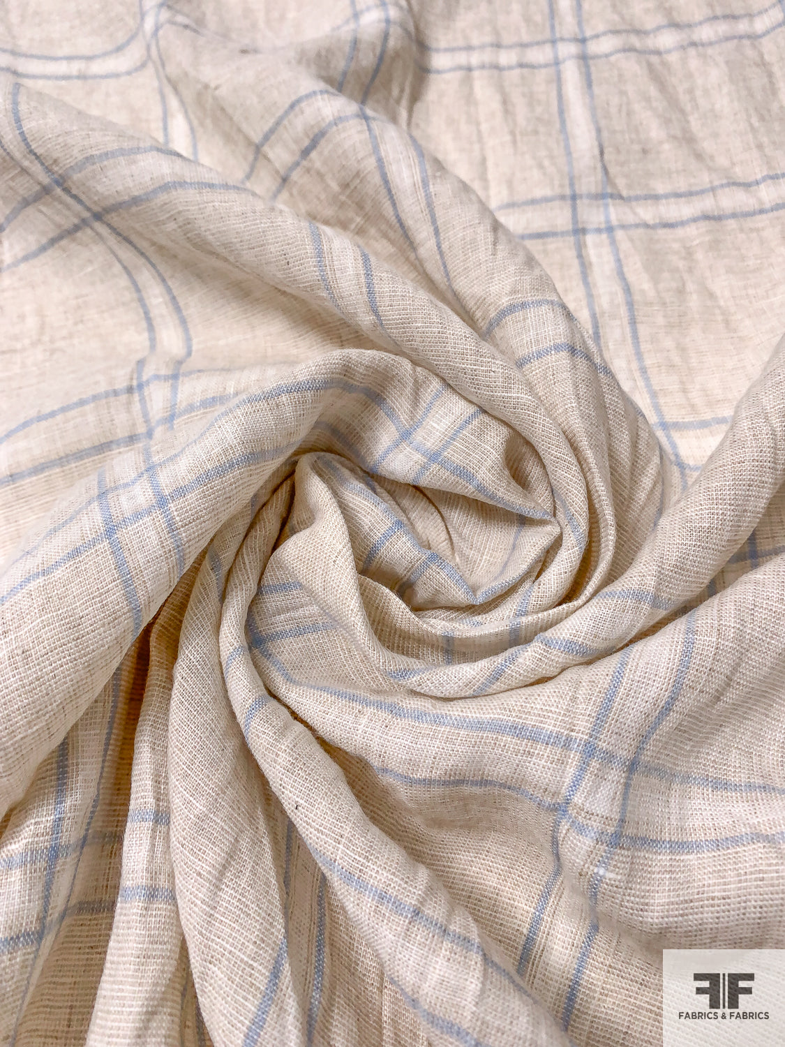 Windowpane Plaid Linen - Natural Off-White/Sky Blue | FABRICS & FABRICS ...