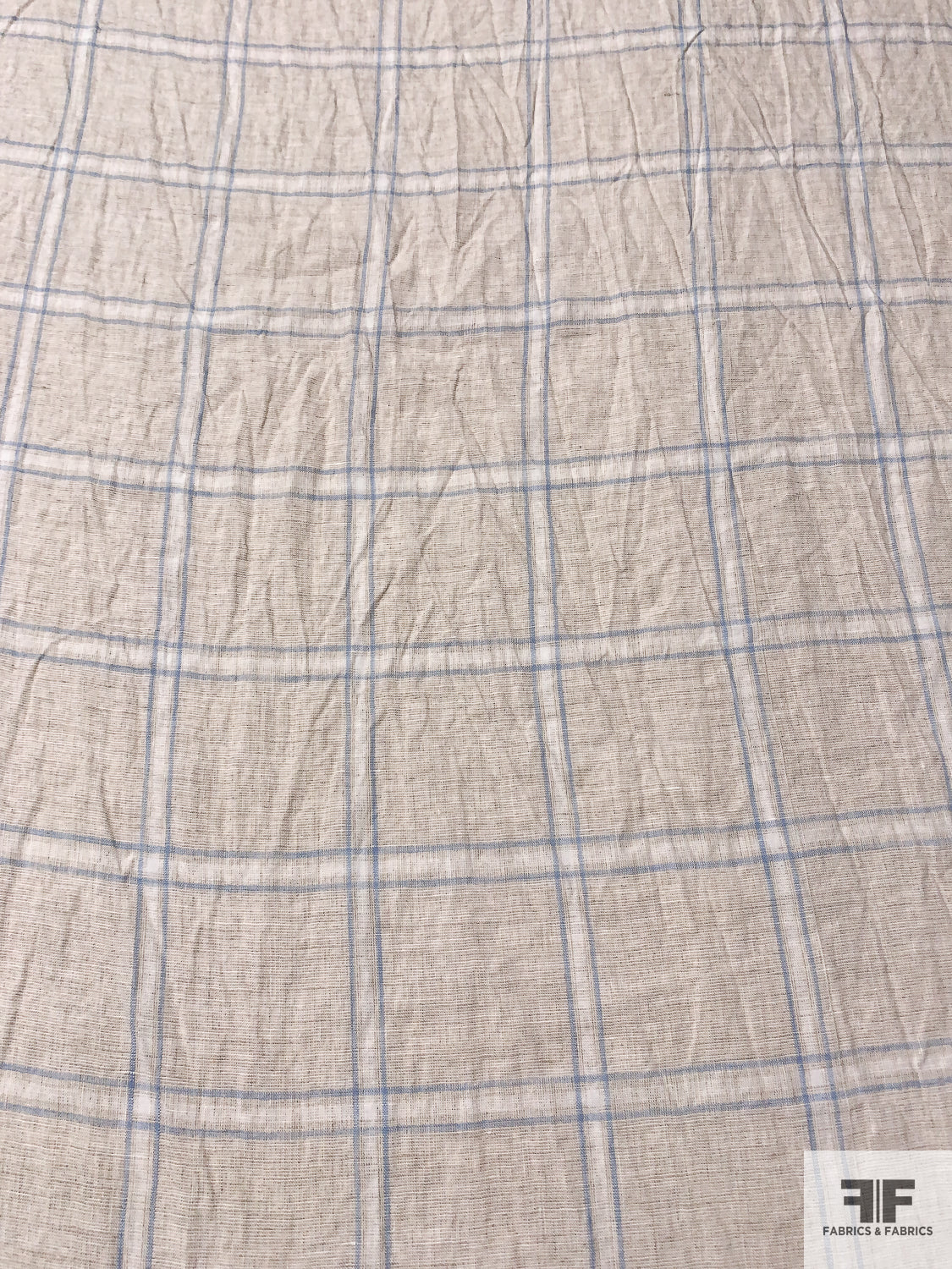 Windowpane Plaid Linen - Natural Off-White/Sky Blue | FABRICS & FABRICS ...