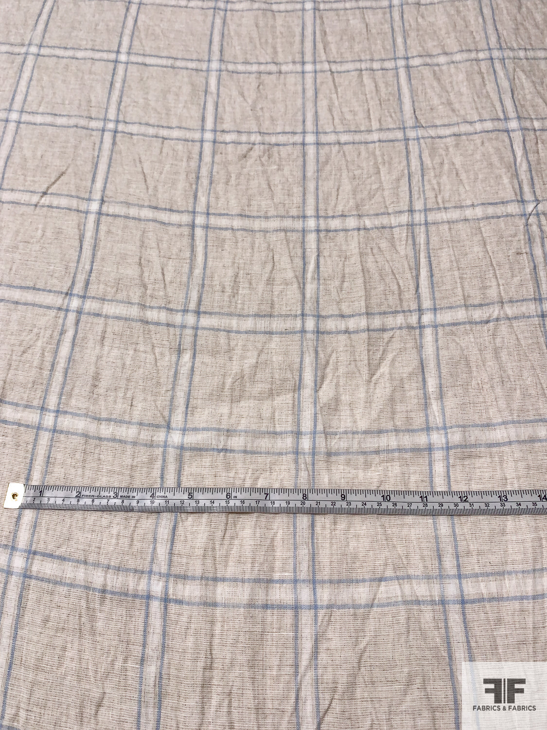 Windowpane Plaid Linen - Natural Off-White/Sky Blue | FABRICS & FABRICS ...