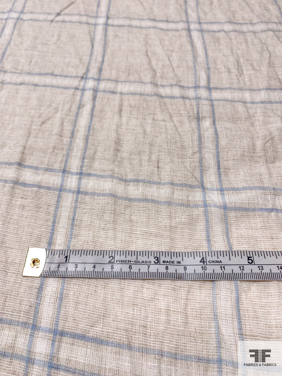 Windowpane Plaid Linen - Natural Off-White/Sky Blue | FABRICS & FABRICS ...