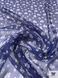 Ditsy Floral Printed Crinkled Silk Chiffon - Navy / White