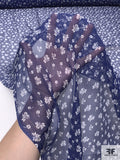 Ditsy Floral Printed Crinkled Silk Chiffon - Navy / White