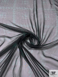 Italian Houndstooth-Windowpane and Geometric Printed Fine Silk Chiffon - Black / Evergreen