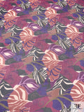 Leaf Landscape Printed Crinkled Silk Chiffon - Purple / Dark Magenta / Rust Orange / Off-White