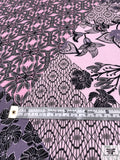 Floral Multi-Pattern Printed Silk Georgette Panel - Pink / Dusty Purple / Black
