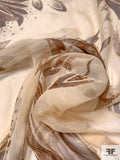 Italian Ralph Lauren Large Leaf Printed Silk Chiffon - Brown / Cream