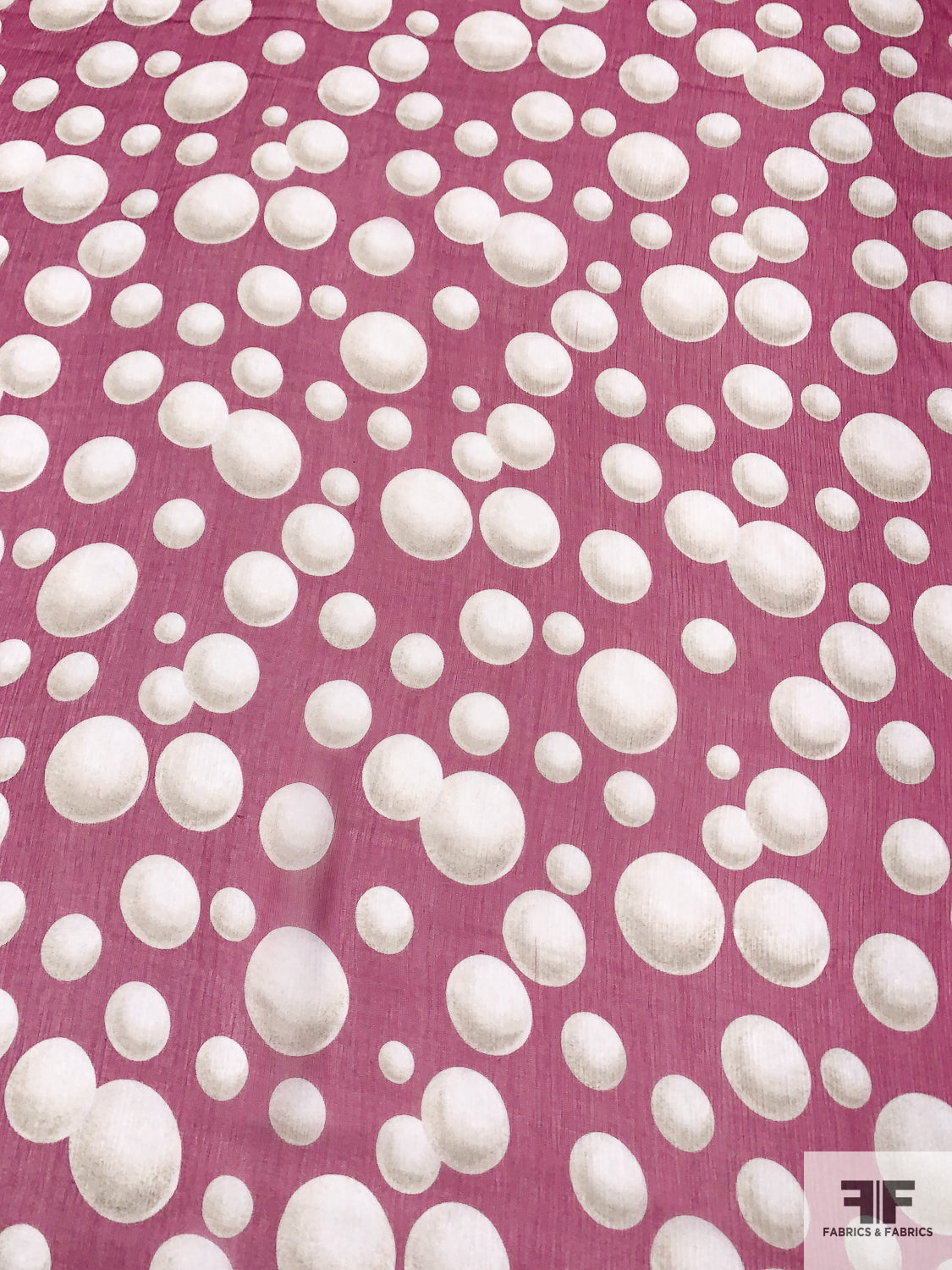 Bubble Circles Crinkled Silk Chiffon - Magenta / Off-White / Tan
