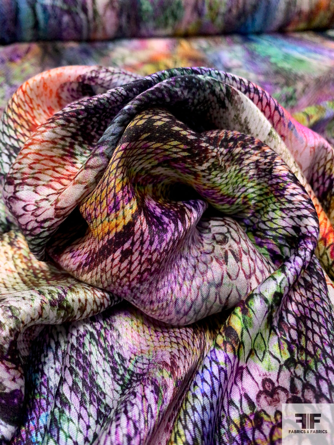 Italian Snakeskin Printed Silk Satin-Georgette - Multicolor