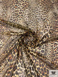 Italian Cheetah Printed Fine Silk Chiffon - Dark Brown / Beige / Fire